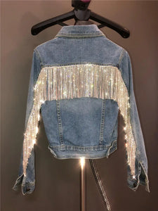 Giacca di jeans con frange di strass