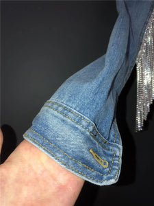 Giacca di jeans con frange di strass