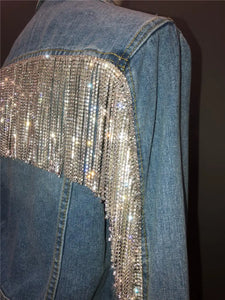 Giacca di jeans con frange di strass