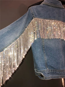 Giacca di jeans con frange di strass