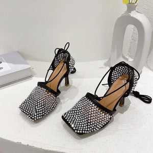 Squared strass shoes