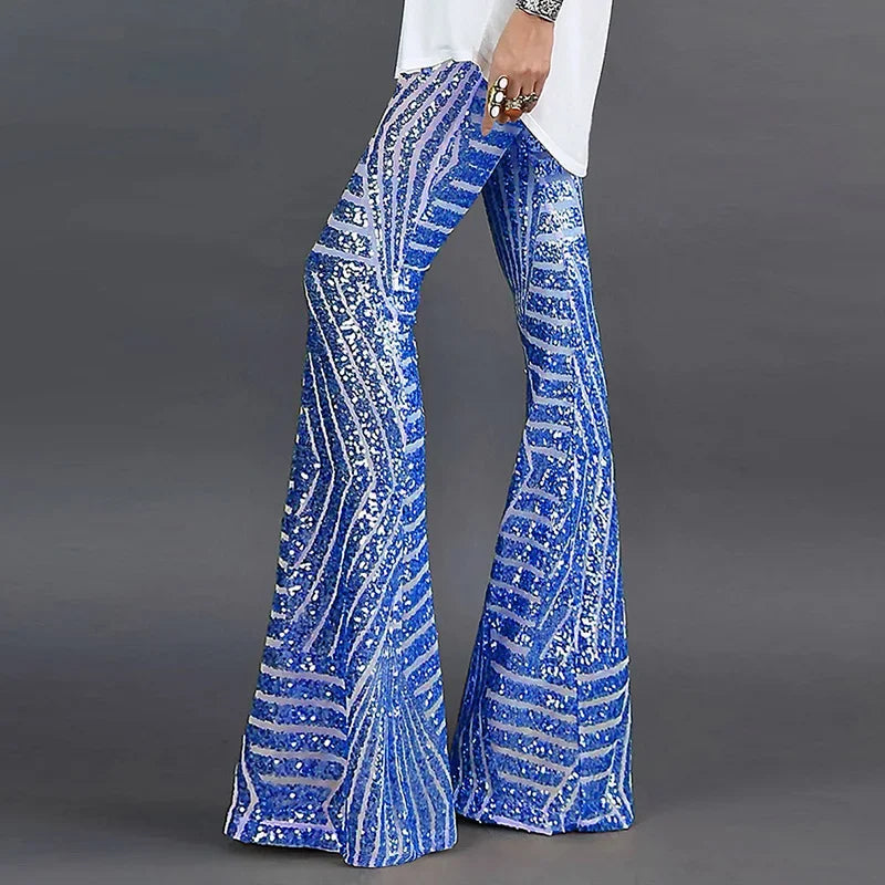 Pantaloni geometric paillettes a zampa