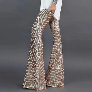 Pantaloni geometric paillettes a zampa