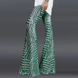 Pantaloni geometric paillettes a zampa