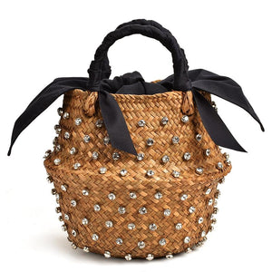 Borsa bucket paglia e strass