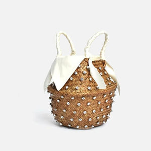 Borsa bucket paglia e strass