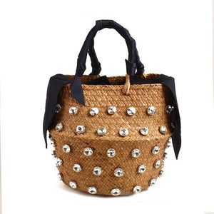 Borsa bucket paglia e strass