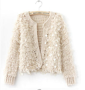 Cardigan raw mohair and paillettes